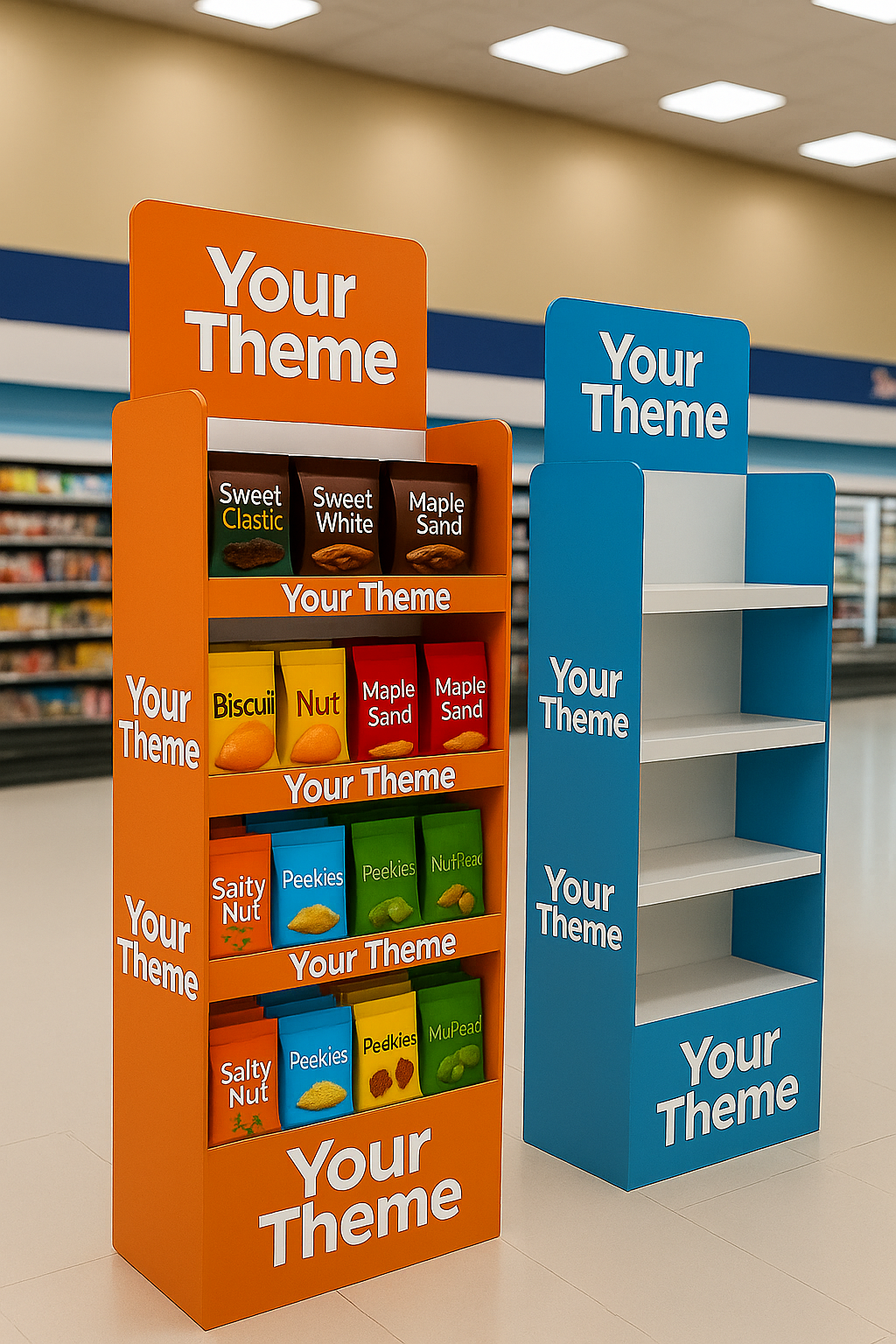 20250912_2102_Customizable Store Display_remix_01k509dd2ze9fbtxq9twx5qmf8 AI Generated Colorful Snack Display Merchandising